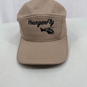 Youngan Fly Baseball‎ Cap 5 Panel Hat Helicopter Logo Beige Tan Adjustable